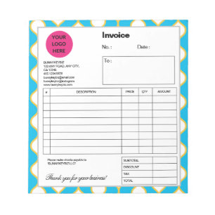 Cyan Yellow Bubble Line Company Business Invoice Notepad
