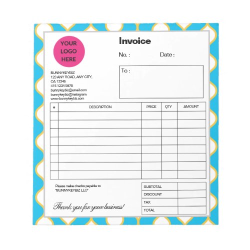 Cyan Yellow Bubble Line Company Business Invoice Notepad