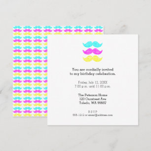 Cyan Yellow Magenta Mustaches (letterpress style) Invitation