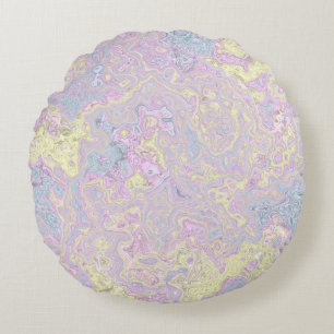 Cyan, Yellow, Magenta Swirl Round Pillow