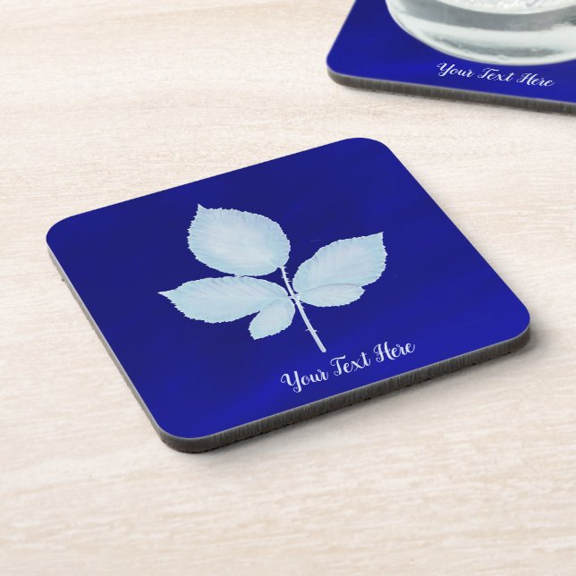 Cyano Print Bramble Leaves Beverage Coaster (Left Side)