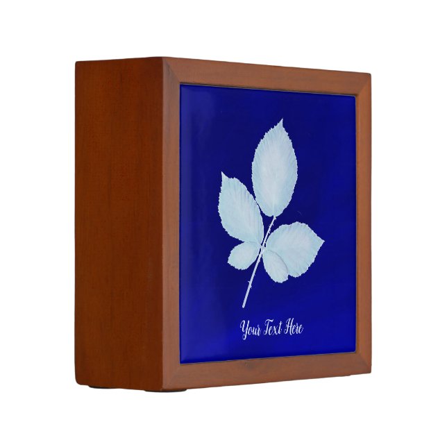 Cyano Print Bramble Leaves Desk Organizer (Left)