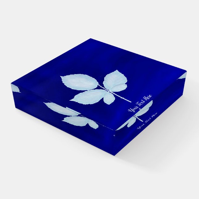Cyano Print Bramble Leaves Paperweight (Angled)