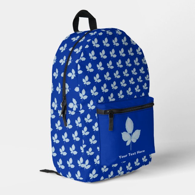 Cyano Print Bramble Leaves Printed Backpack (Back Corner Left)