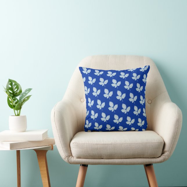 Cyano Print Bramble Leaves Throw Pillow (Chair)
