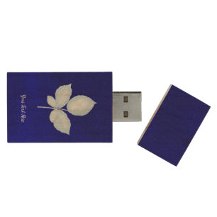 Cyano Print Bramble Leaves Wood Flash Drive