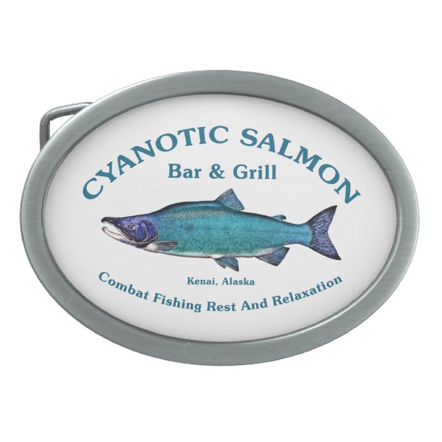 Cyanotic Salmon Bar & Grill Belt Buckle (Front)