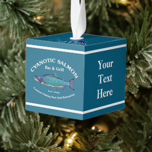 Cyanotic Salmon Bar & Grill Cube Ornament