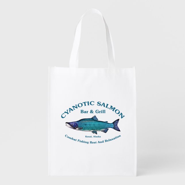 Cyanotic Salmon Bar & Grill Grocery Bag (Front)