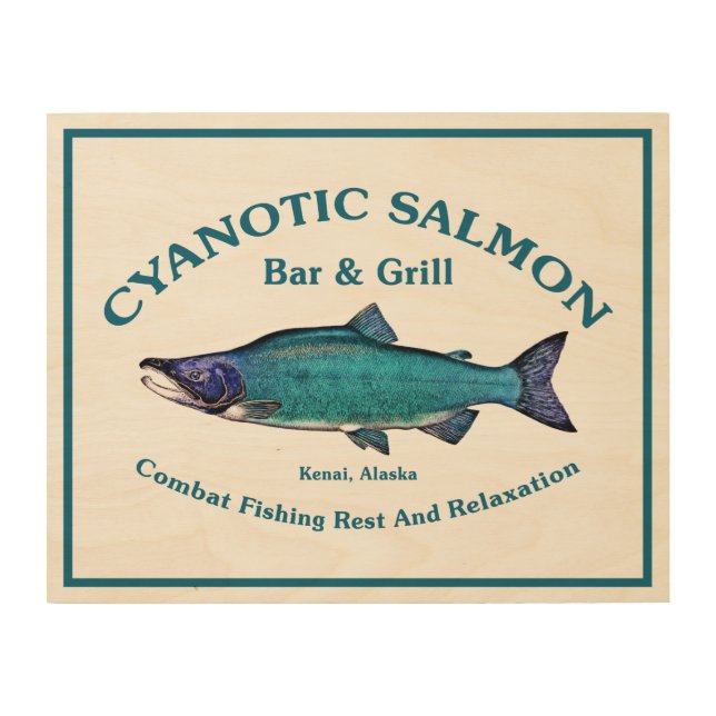 Cyanotic Salmon Bar & Grill Wood Wall Art (Front)
