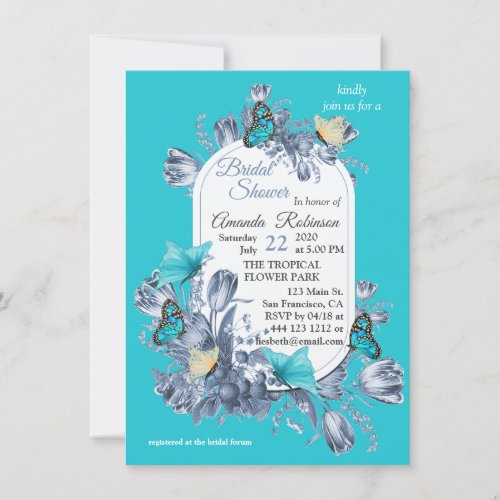 Cyanotype colors  Visiting Butterflies Invitation