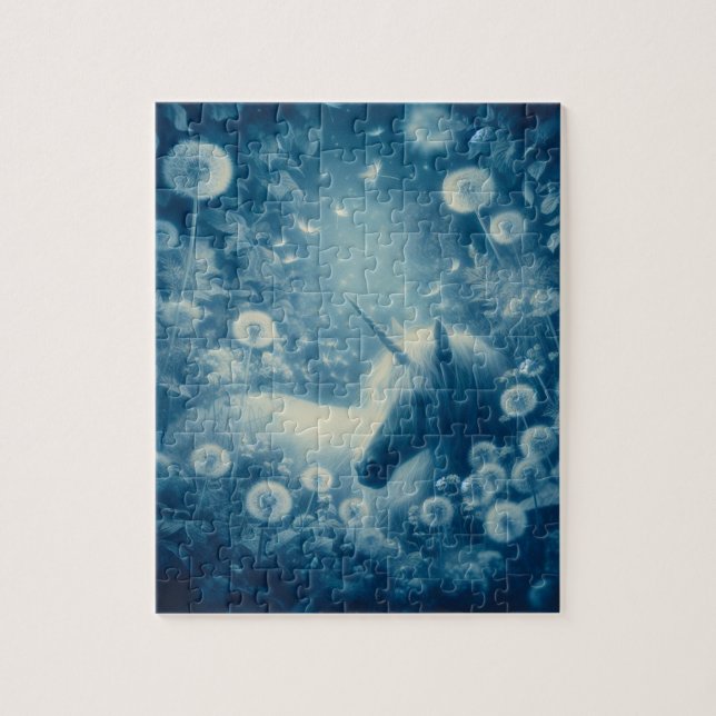 Cyanotype Dandelion Unicorn Dreams Jigsaw Puzzle (Vertical)