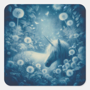 Cyanotype Dandelion Unicorn Dreams Square Sticker