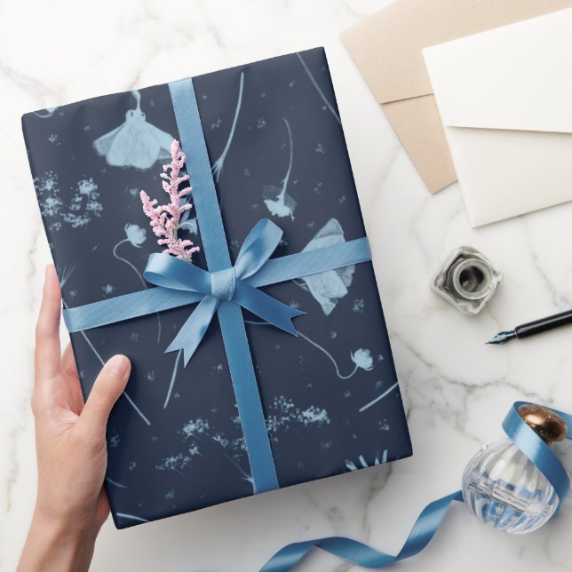 Cyanotype-Inspired Wildflower Wrapping Paper (Gifting)