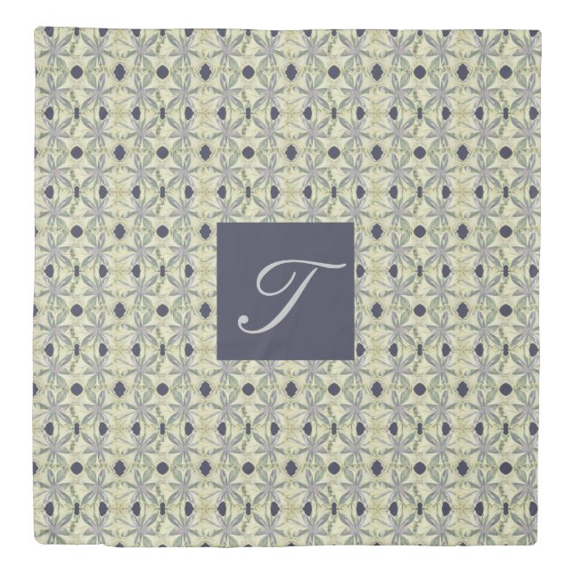 Cyanus Flower Monogram Duvet Cover (Front)