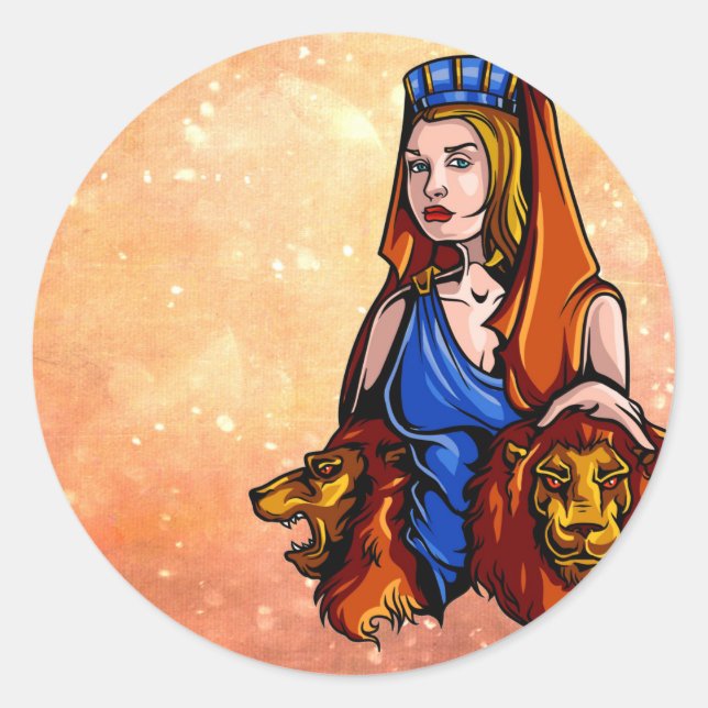 Cybele the Nature Goddess with two majestic lions Classic Round Sticker (Front)
