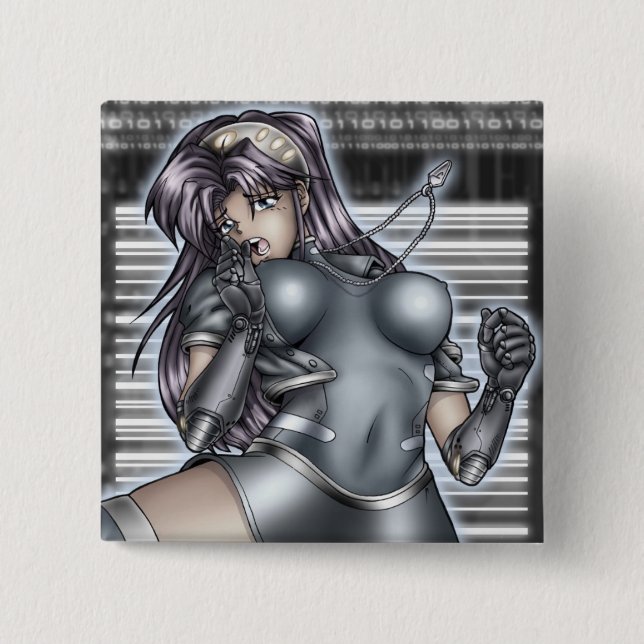 Cyber Anime Girl Button (Front)
