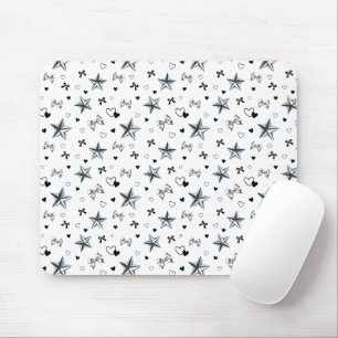 Cyber Balletcore Silver Star Ribbon Pattern White Mouse Pad