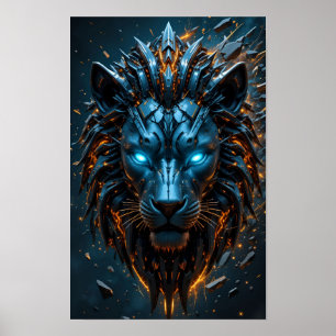 Cyber Blue-eyed Lion Poster