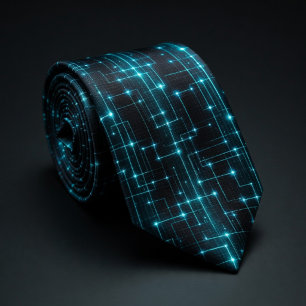 Cyber Blue Neon Circuit Neck Tie