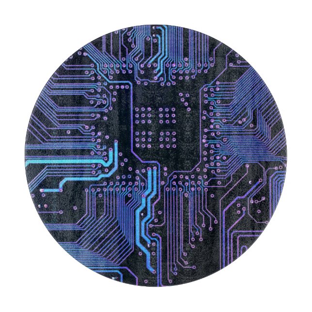Cyber Blue PCB Circuit Board Trace Pattern Art (Front)