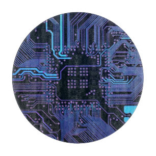 Cyber Blue PCB Circuit Board Trace Pattern Art
