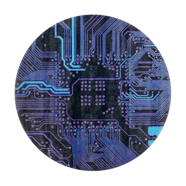 Cyber Blue PCB Circuit Board Trace Pattern Art (Front)