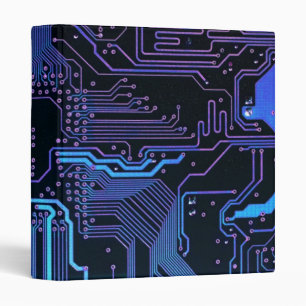 Cyber Blue PCB Circuit Board Trace Pattern Art 3 Ring Binder