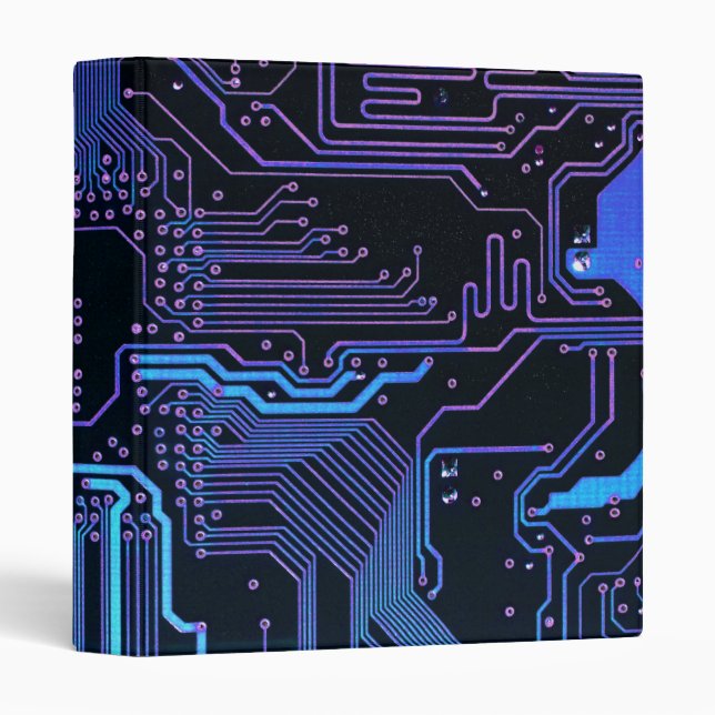 Cyber Blue PCB Circuit Board Trace Pattern Art 3 Ring Binder (Front/Spine)