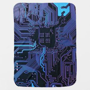 Cyber Blue PCB Circuit Board Trace Pattern Art Baby Blanket