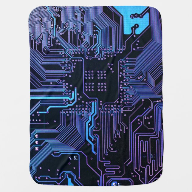 Cyber Blue PCB Circuit Board Trace Pattern Art Baby Blanket (Front)
