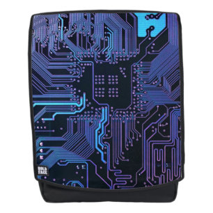 Cyber Blue PCB Circuit Board Trace Pattern Art Backpack