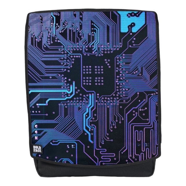Cyber Blue PCB Circuit Board Trace Pattern Art Backpack (Front)