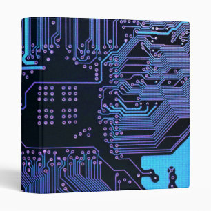 Cyber Blue PCB Circuit Board Trace Pattern Art Binder