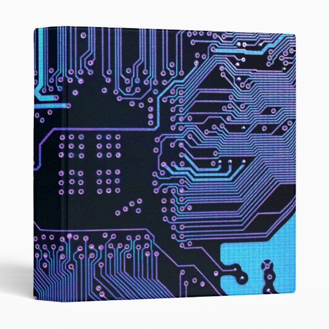 Cyber Blue PCB Circuit Board Trace Pattern Art Binder (Front/Spine)
