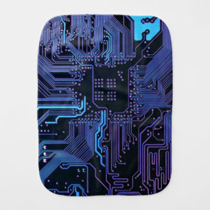 Cyber Blue PCB Circuit Board Trace Pattern Art Burp Cloth