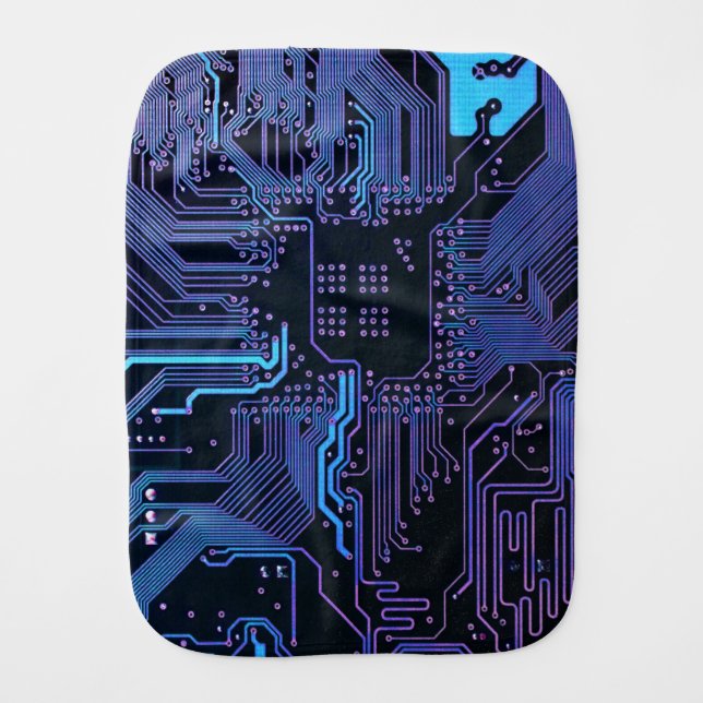 Cyber Blue PCB Circuit Board Trace Pattern Art Burp Cloth (Front)