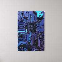 Cyber Blue PCB Circuit Board Trace Pattern Art