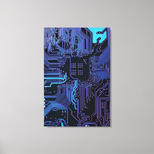 Cyber Blue PCB Circuit Board Trace Pattern Art Canvas Print