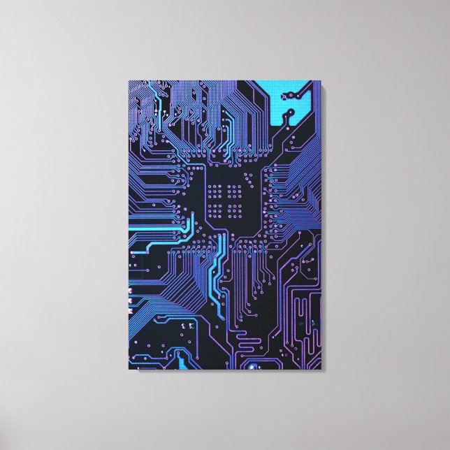 Cyber Blue PCB Circuit Board Trace Pattern Art Canvas Print (Front)