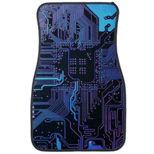 Cyber Blue PCB Circuit Board Trace Pattern Art Car Floor Mat