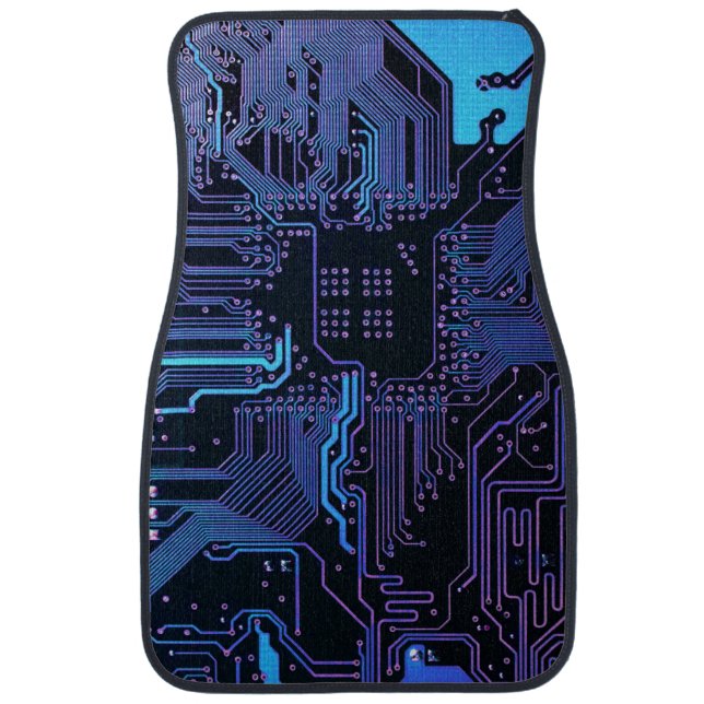 Cyber Blue PCB Circuit Board Trace Pattern Art Car Floor Mat (Front)