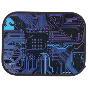 Cyber Blue PCB Circuit Board Trace Pattern Art Car Floor Mat