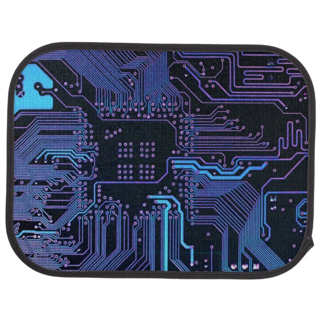 Cyber Blue PCB Circuit Board Trace Pattern Art Car Floor Mat (Rear)