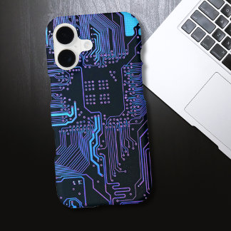 Cyber Blue PCB Circuit Board Trace Pattern Art iPhone 17 Case