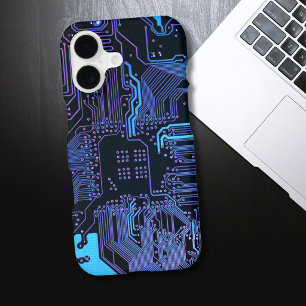 Cyber Blue PCB Circuit Board Trace Pattern Art iPhone 17 Case