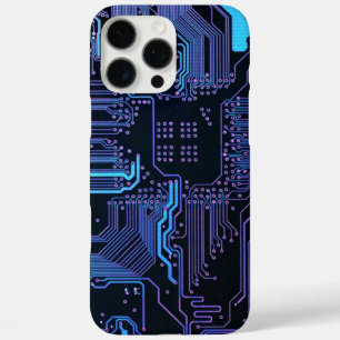 Cyber Blue PCB Circuit Board Trace Pattern Art iPhone 16 Pro Max Case