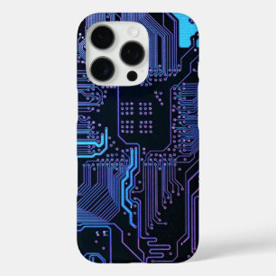Cyber Blue PCB Circuit Board Trace Pattern Art iPhone 16 Pro Case