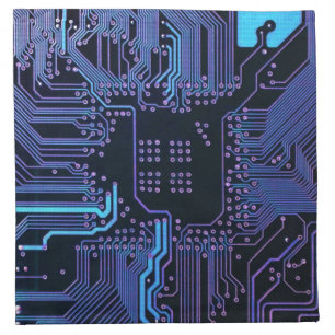 Cyber Blue PCB Circuit Board Trace Pattern Art Cloth Napkin