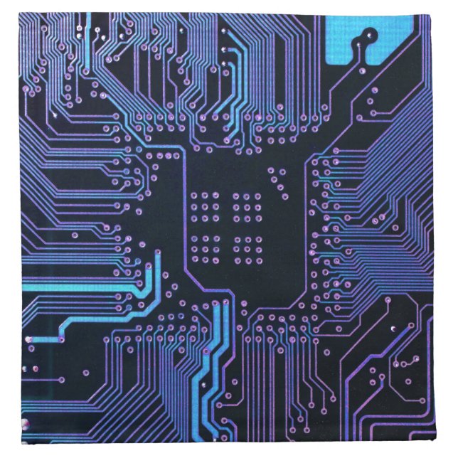 Cyber Blue PCB Circuit Board Trace Pattern Art Cloth Napkin (Front)